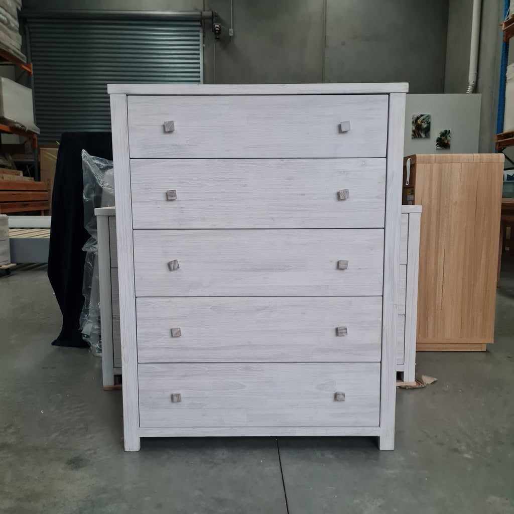 Lavato Whitewash 5-Drawer Tallboy