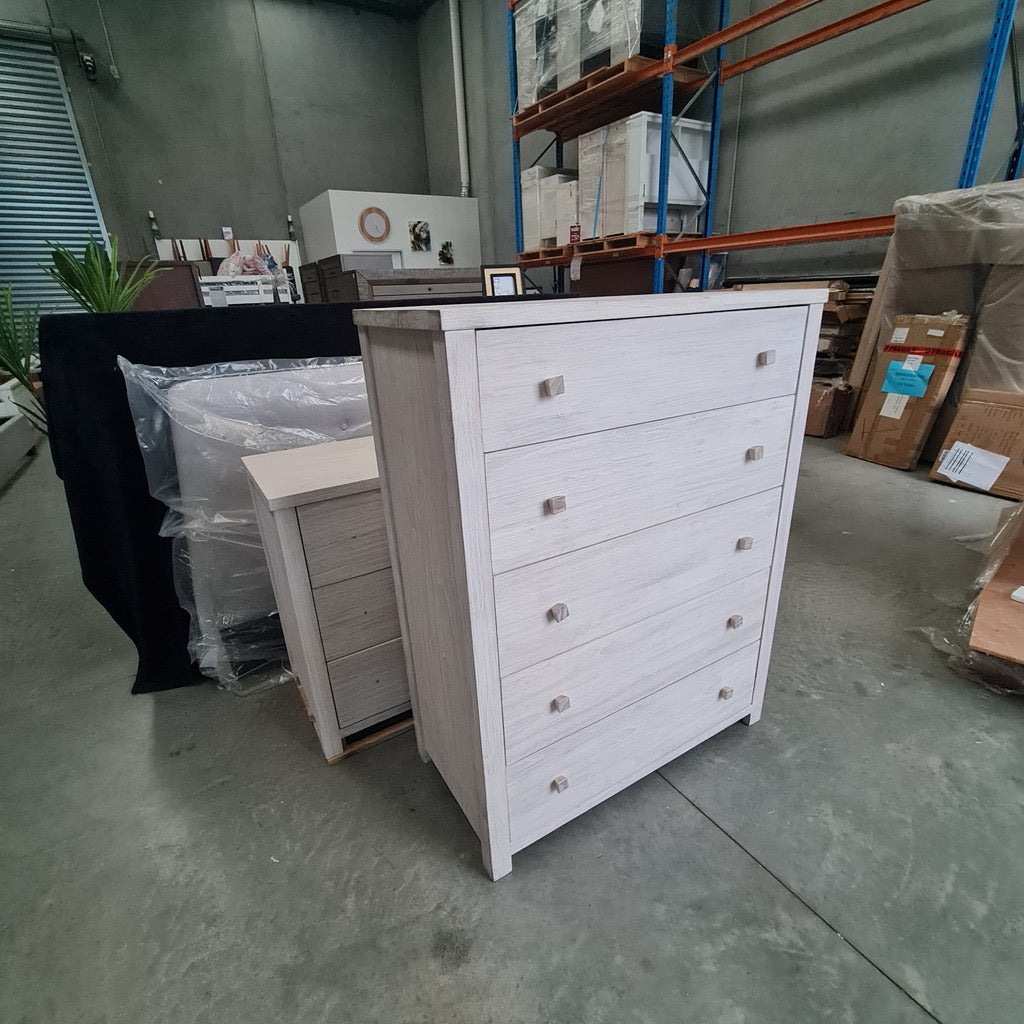 Lavato Whitewash 5-Drawer Tallboy