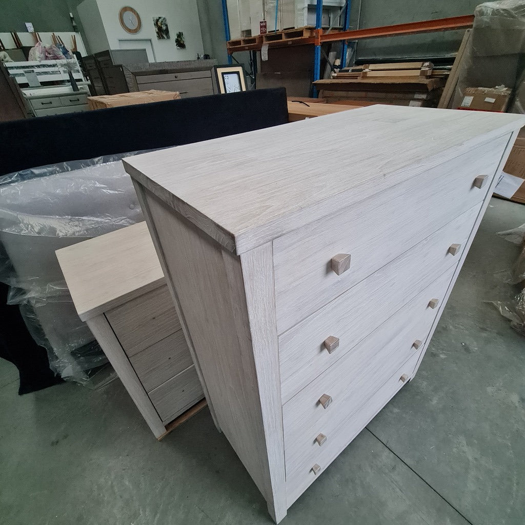 Lavato Whitewash 5-Drawer Tallboy