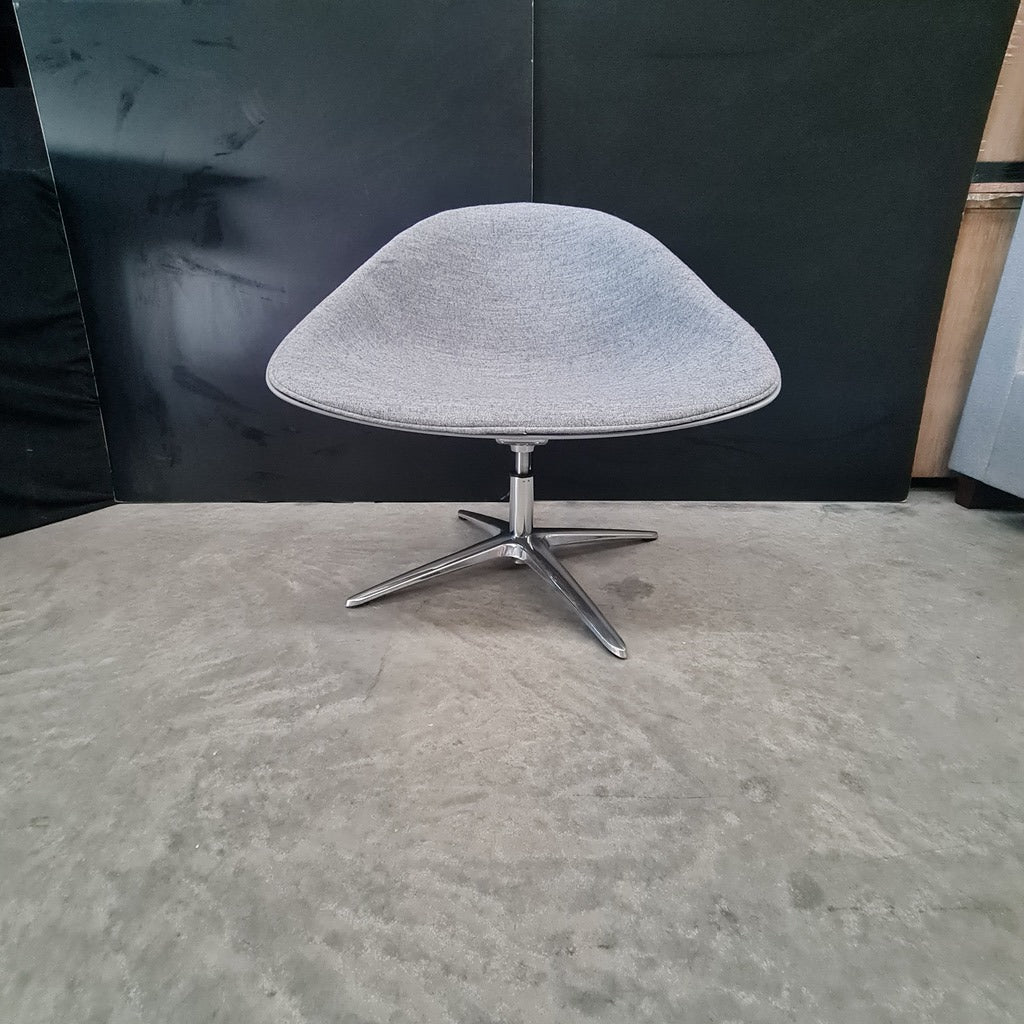 Modern Swivel Lounge Chair – Charcoal Grey Upholstery with Chrome Base