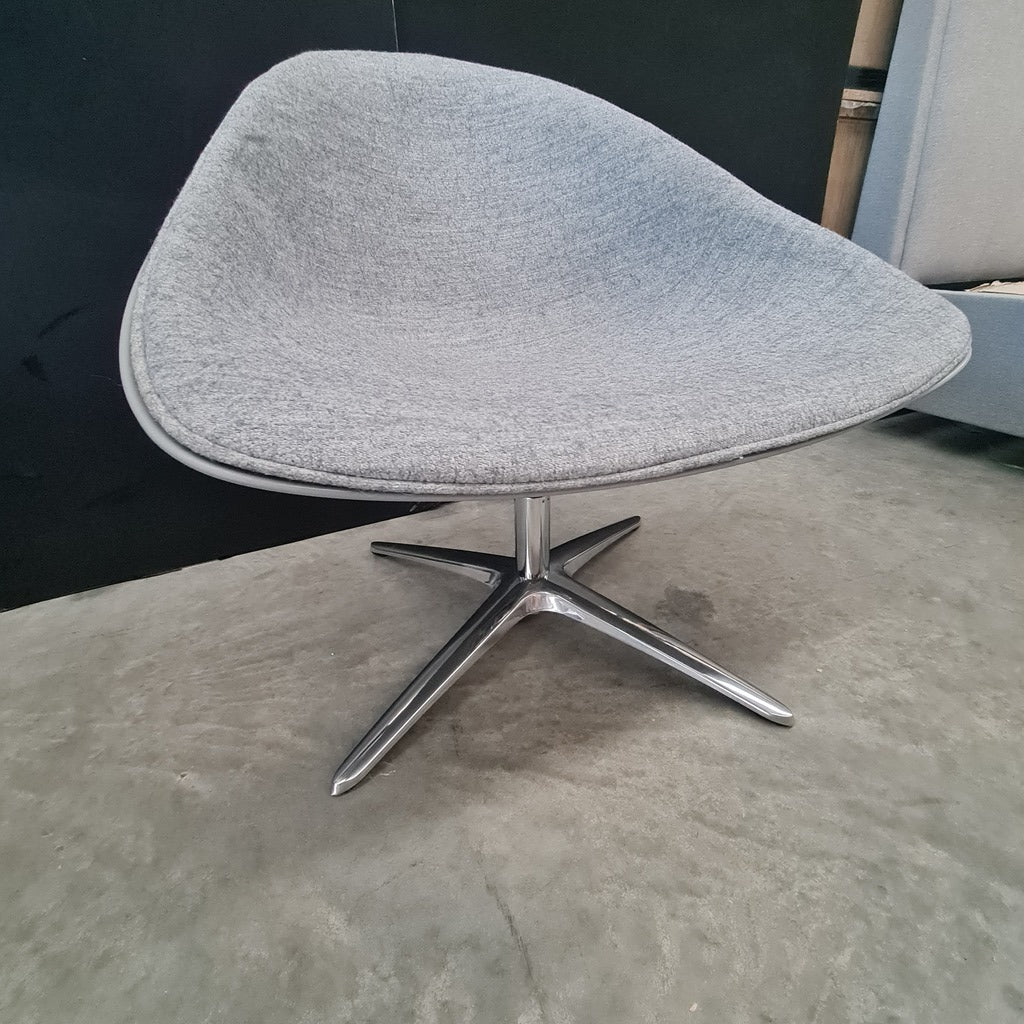 Modern Swivel Lounge Chair – Charcoal Grey Upholstery with Chrome Base
