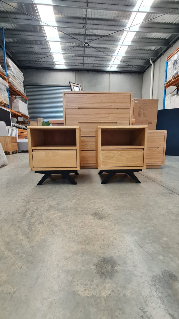 Modern Ash Timber Bedside Tables with Striking Black Accents