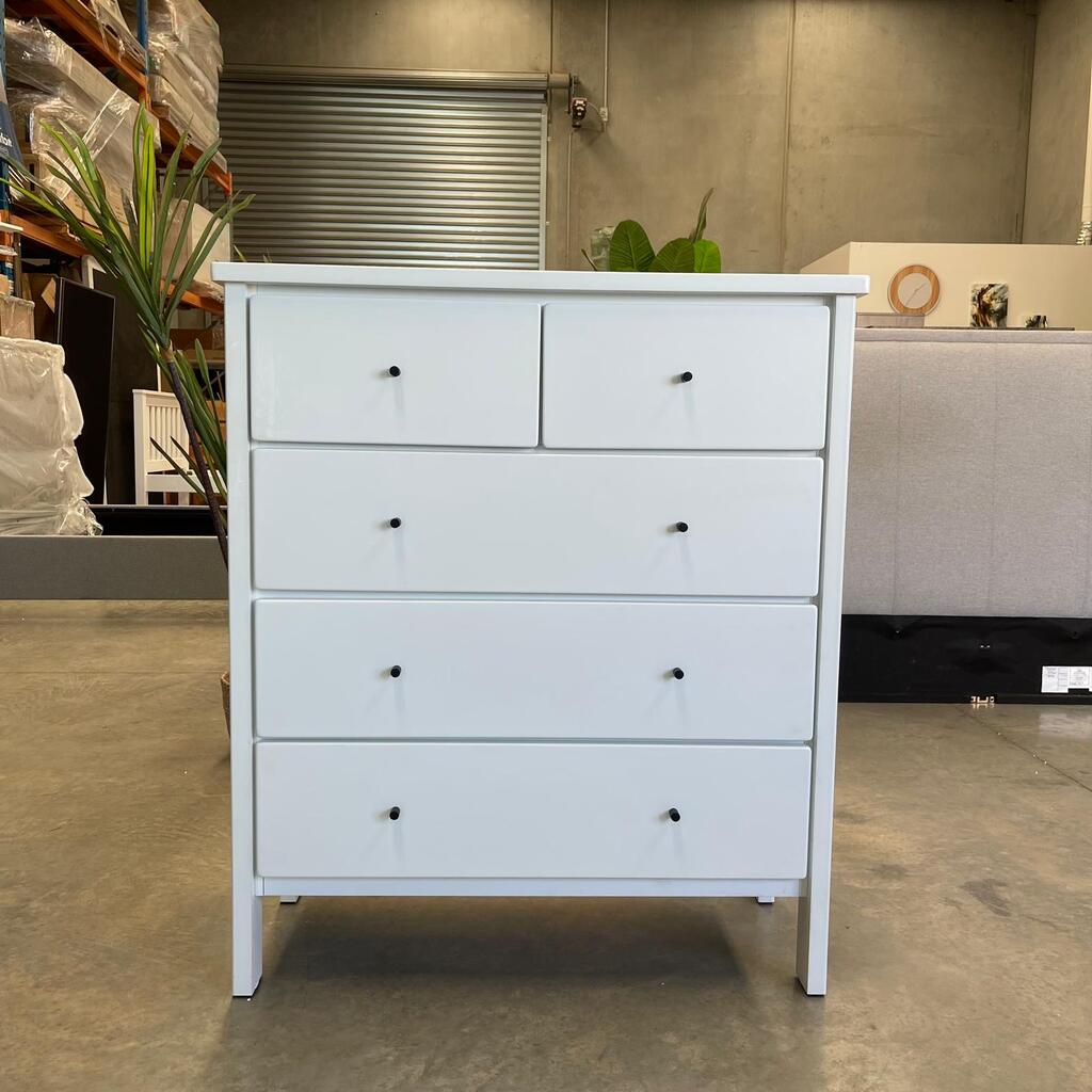 Aspro White 5 Drawer Tallboy