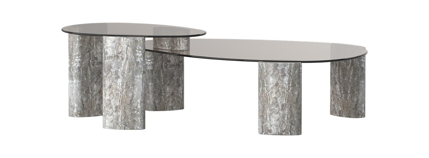 Silverspring Nesting Table - Silver Travertine & Glass - clearance furniture