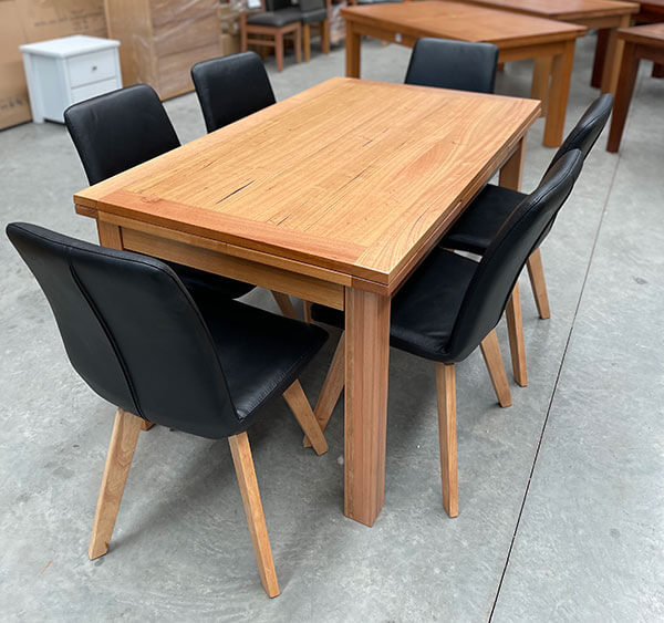 Victorian Ash Ext Dining Table 1500/2500mm + Set 6 Black Leather Swivel Chairs