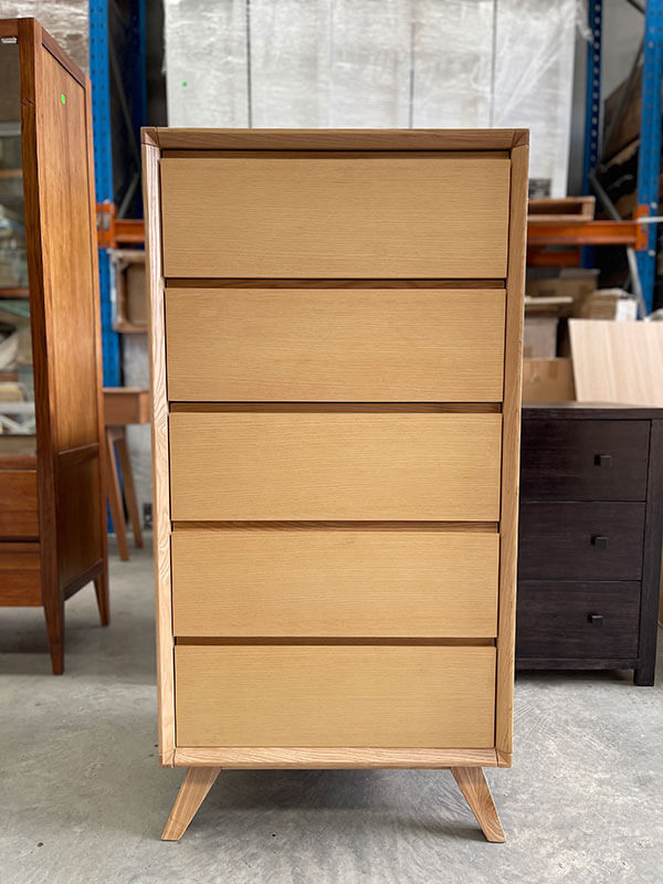 Ash Narrow 5-Drawer Tallboy