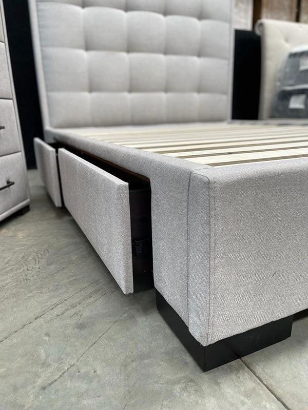 Queen 4 Drawer Storage Bed Warwick 'Cement' Fabric