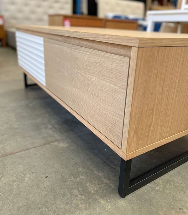 2 Drawer Oak Coffee Table w/ White Accented Drawer
