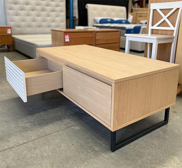 2 Drawer Oak Coffee Table w/ White Accented Drawer