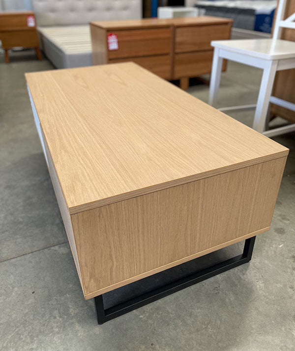 2 Drawer Oak Coffee Table w/ White Accented Drawer