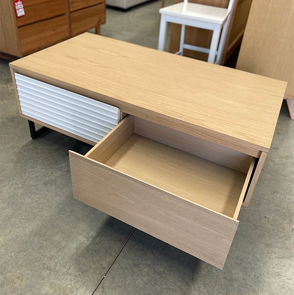 2 Drawer Oak Coffee Table w/ White Accented Drawer
