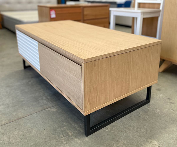 2 Drawer Oak Coffee Table w/ White Accented Drawer