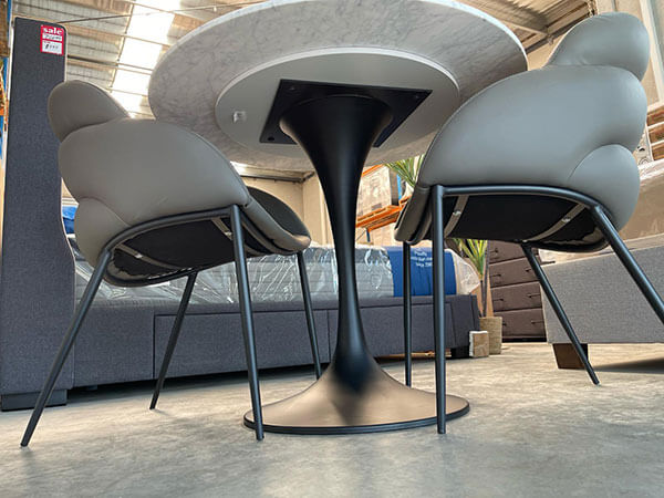 Carrara Marble Table Set with Grey PU Chairs