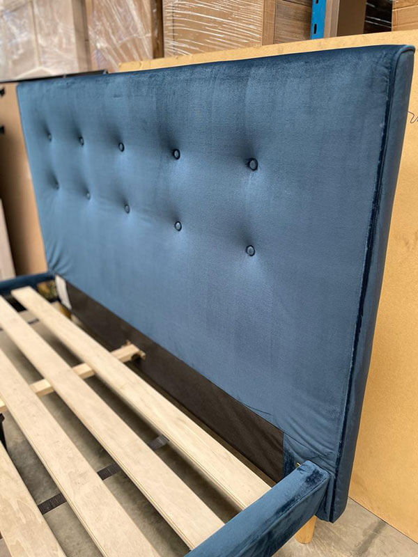 Queen Blue Velvet Tufted Bed