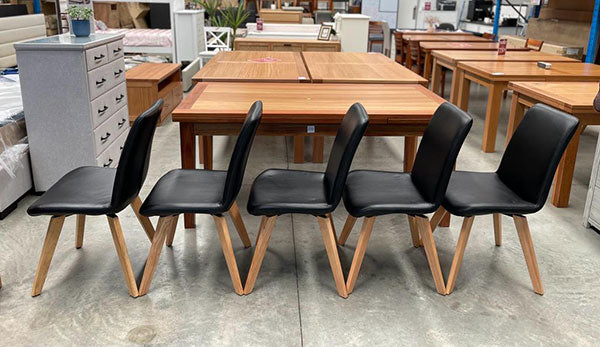 Genuine Leather Swivel Chairs (Set of 5) in Black