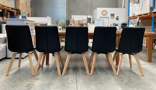 Genuine Leather Swivel Chairs (Set of 5) in Black