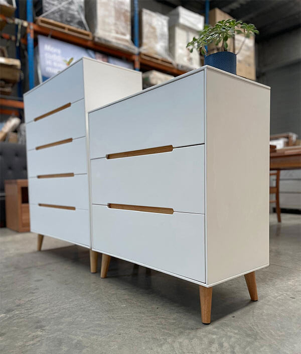 Retro White Oak Matching Chest of Drawers Set