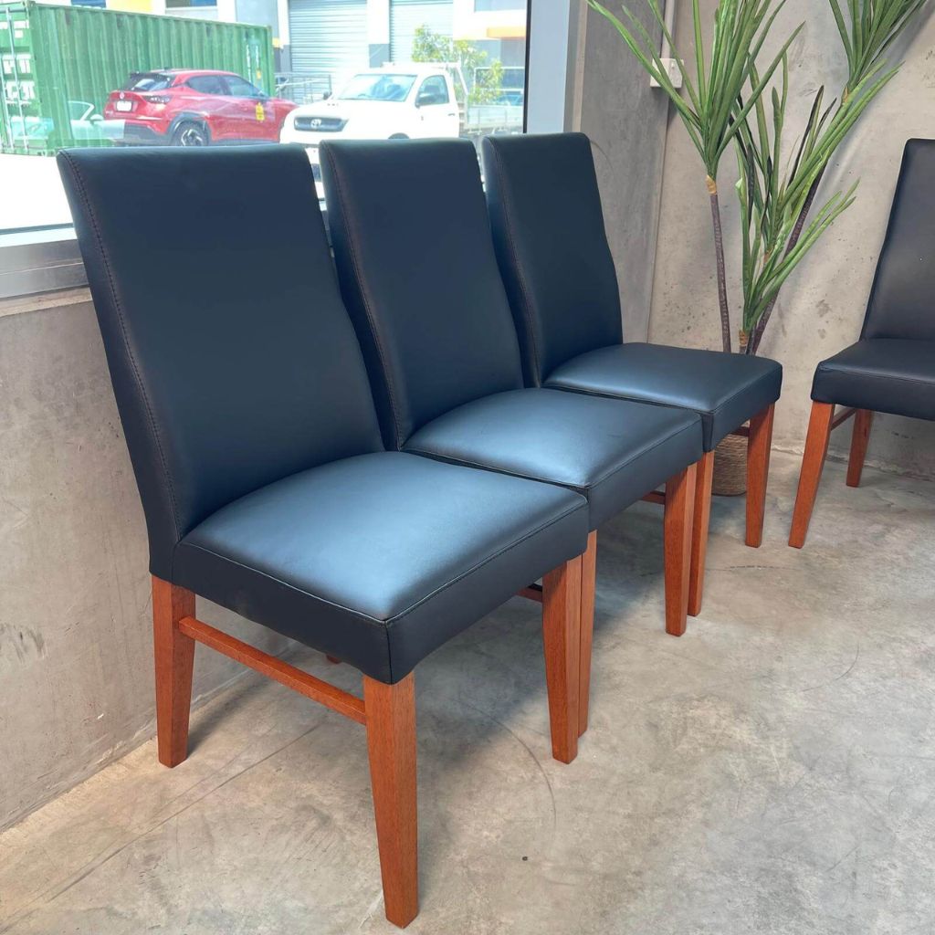 Set of 6 Black Leather Dining Chairs