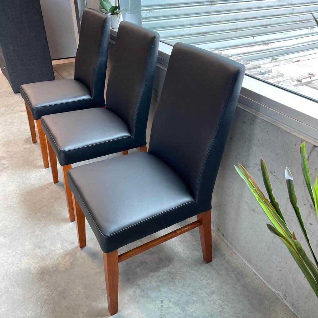 Set of 6 Black Leather Dining Chairs