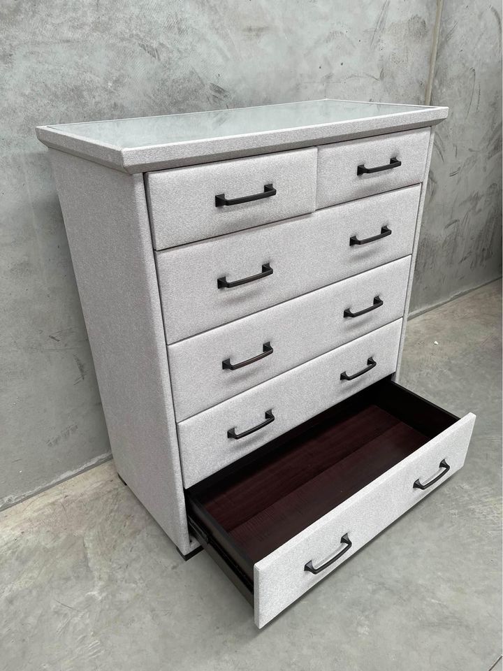Grigio Fabric 5-Drawer Tallboy