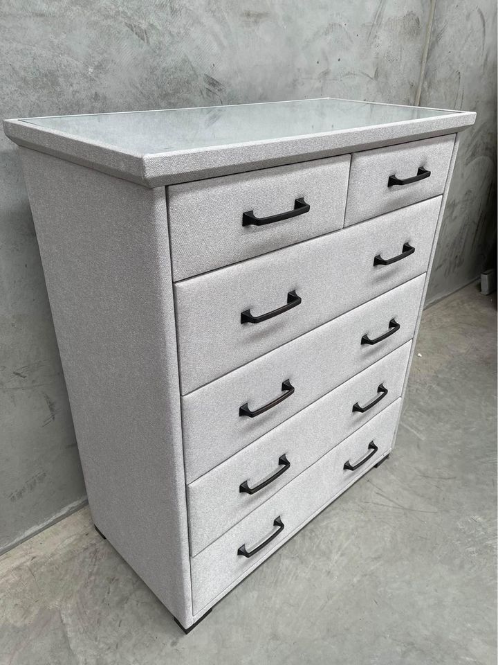Grigio Fabric 5-Drawer Tallboy