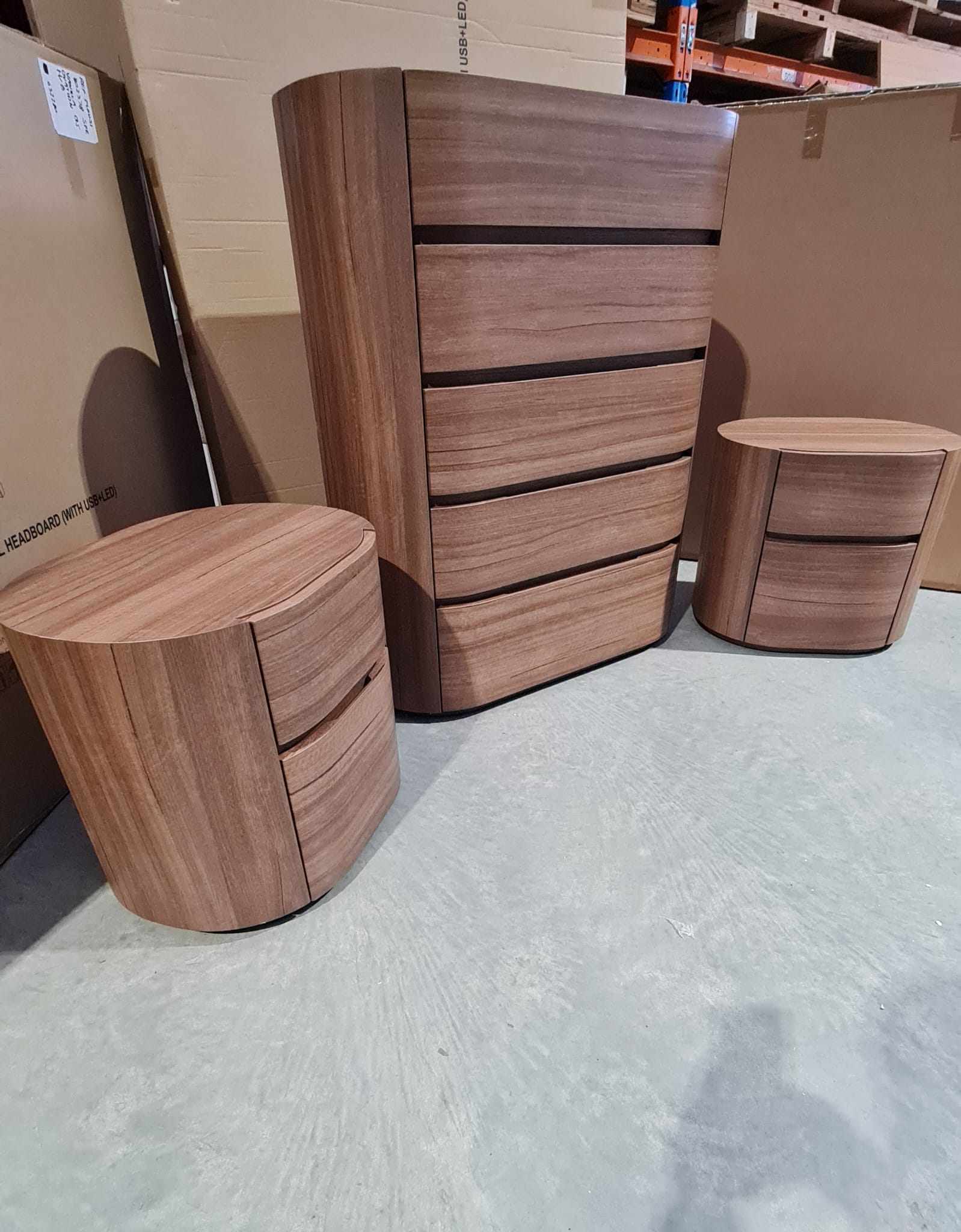 Walnut Tallboy and 2 Bedside Tables