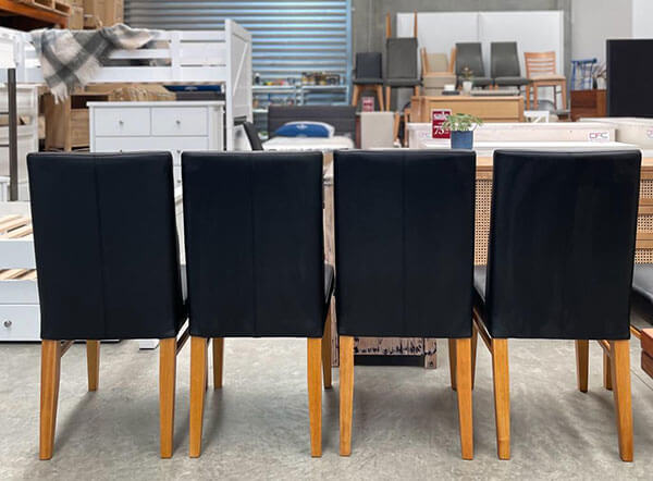 Set 8 x Genuine Black Leather Chairs w/ Wheat Timber Legs