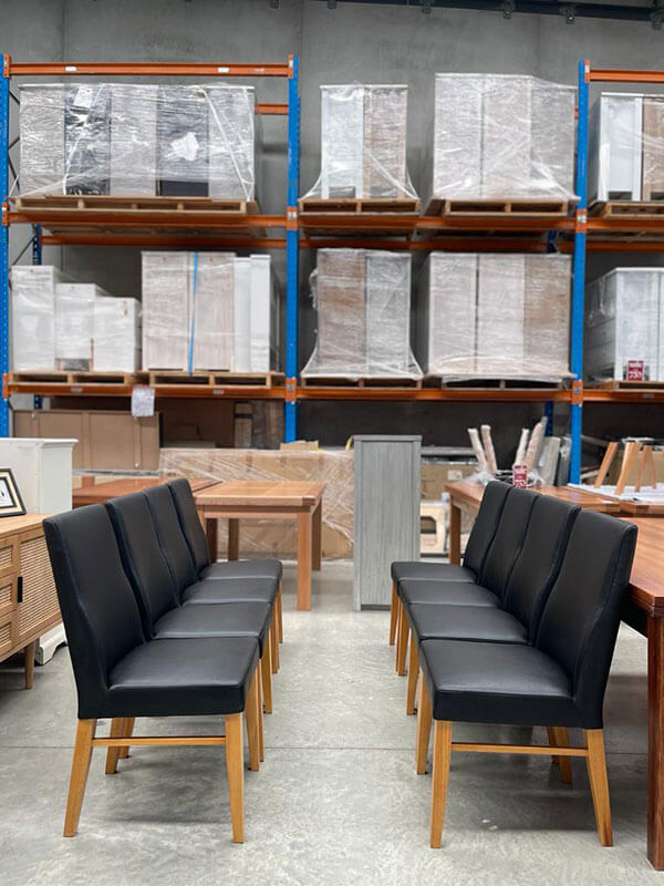 Set 8 x Genuine Black Leather Chairs w/ Wheat Timber Legs