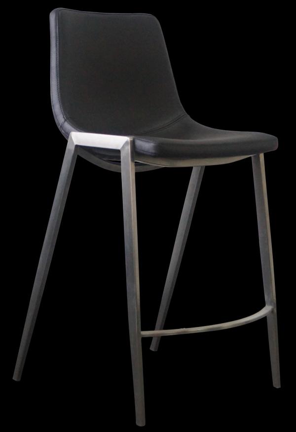 Neptune black bar stool with brushed stainless steel frame