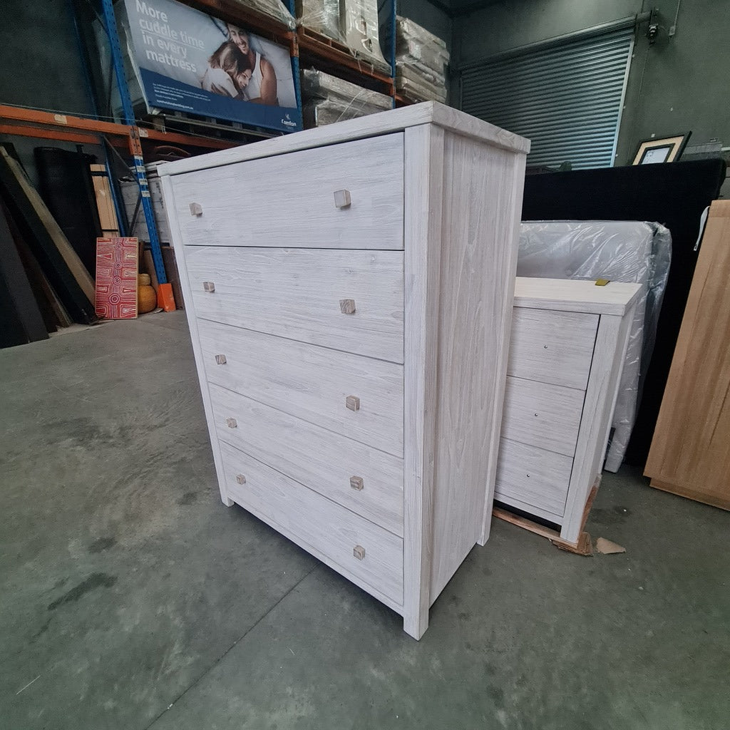 Lavato Whitewash 5-Drawer Tallboy