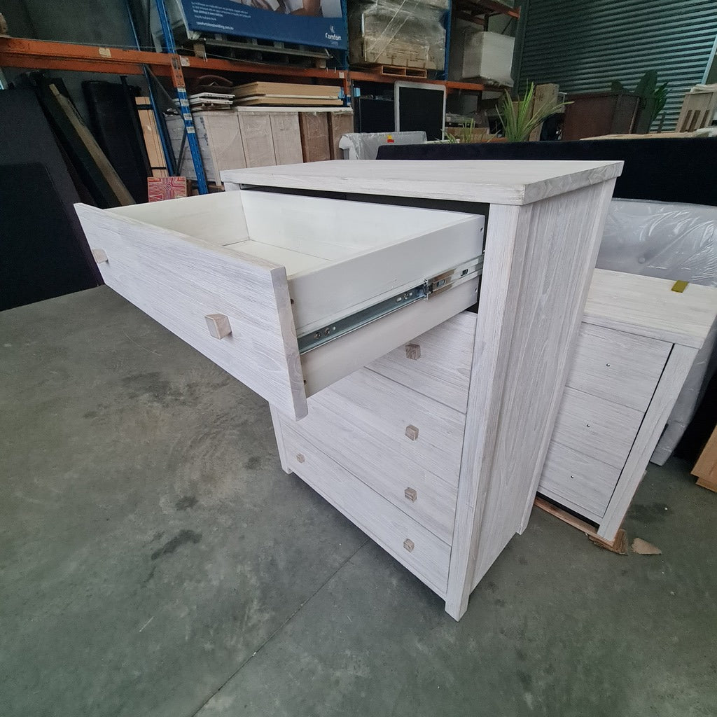 Lavato Whitewash 5-Drawer Tallboy