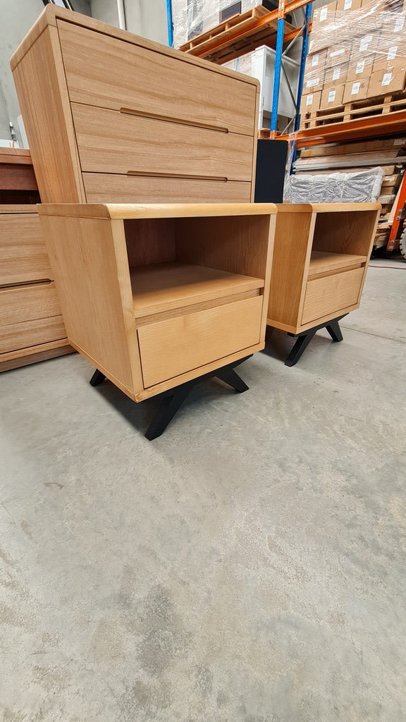 Modern Ash Timber Bedside Tables with Striking Black Accents