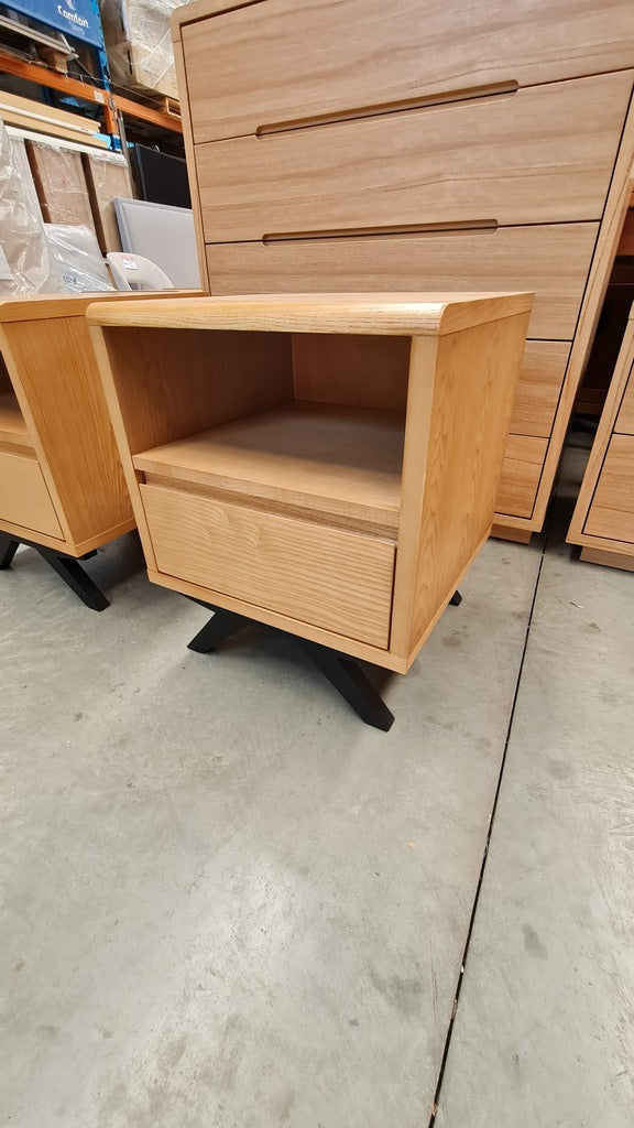 Modern Ash Timber Bedside Tables with Striking Black Accents
