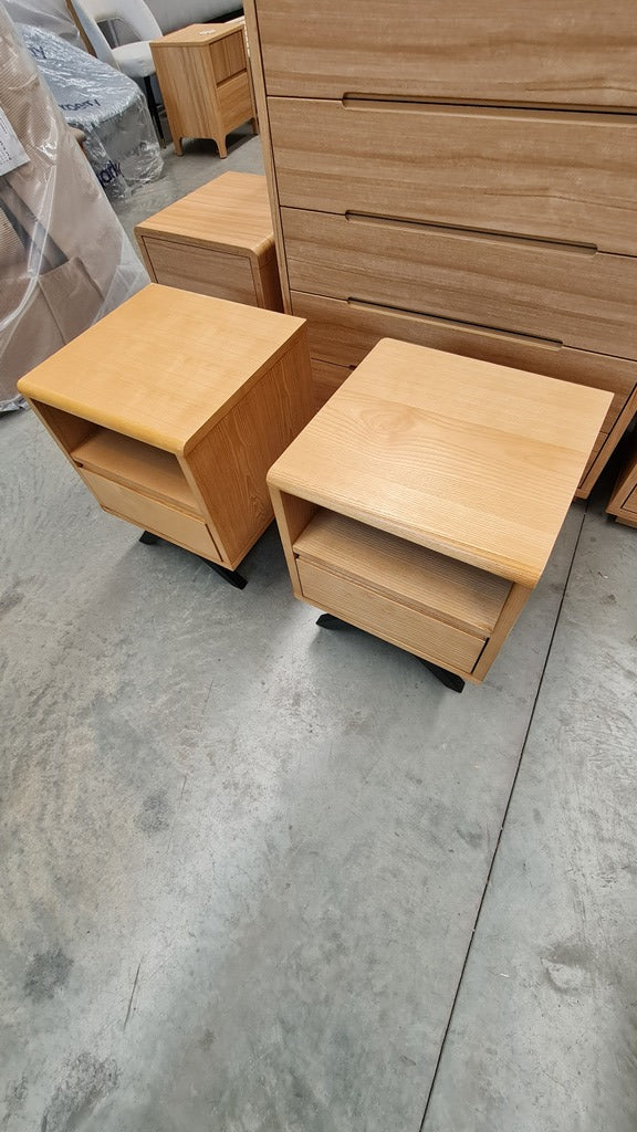 Modern Ash Timber Bedside Tables with Striking Black Accents
