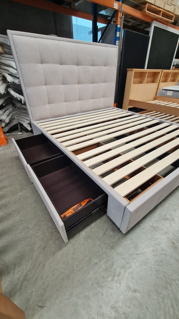 Light Grey-Cement Warwick Fabric 4 Drawer KING Storage Bed