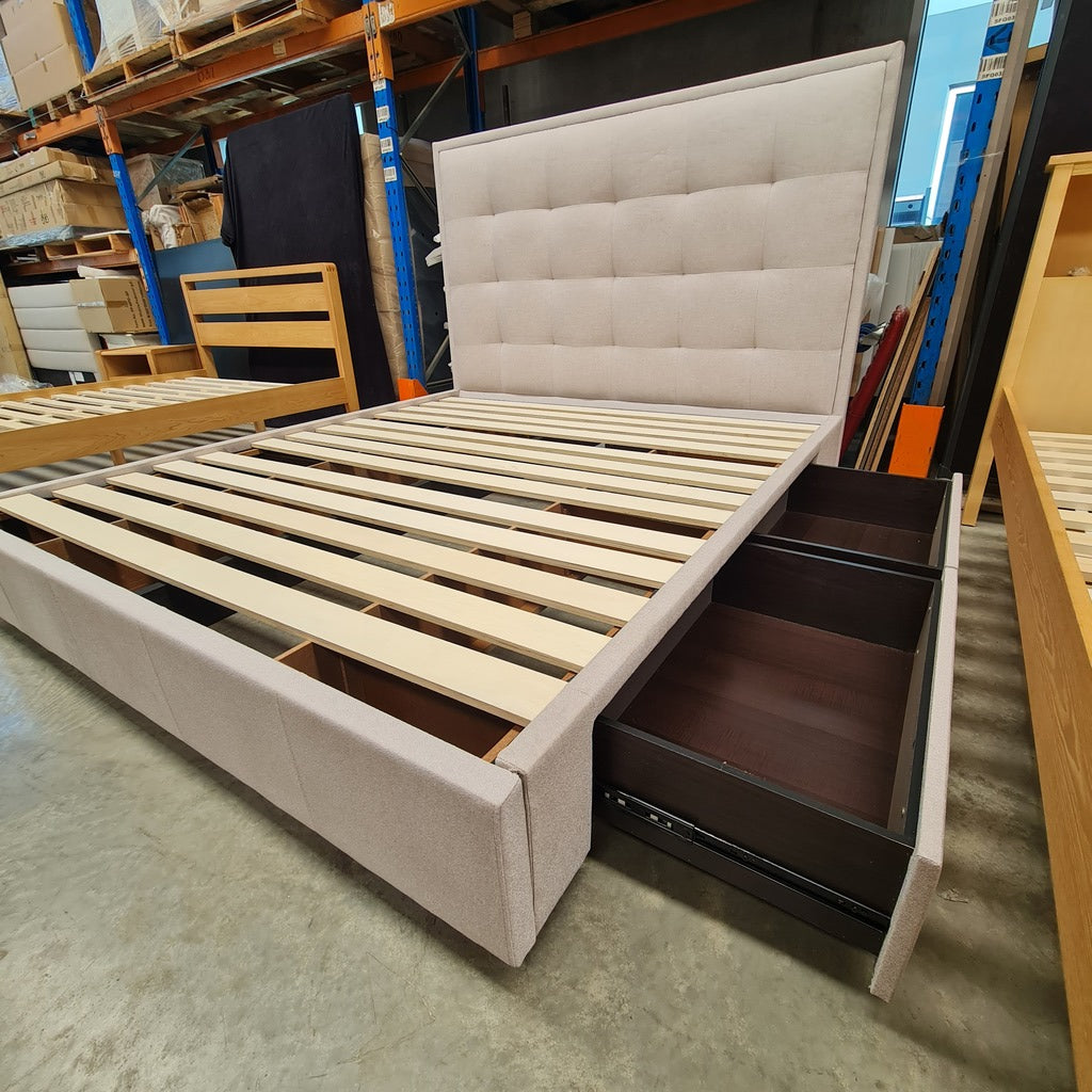Light Grey-Cement Warwick Fabric 4 Drawer KING Storage Bed