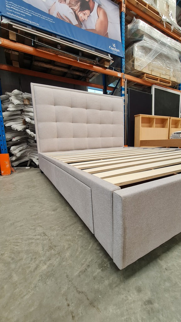 Light Grey-Cement Warwick Fabric 4 Drawer KING Storage Bed