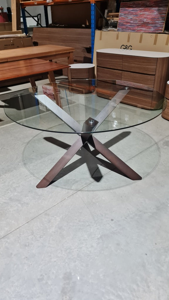 Modern Round 1400 Glass Dining Table - Solid Timber Leg