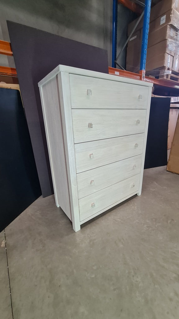 Lavato Whitewash 5-Drawer Tallboy