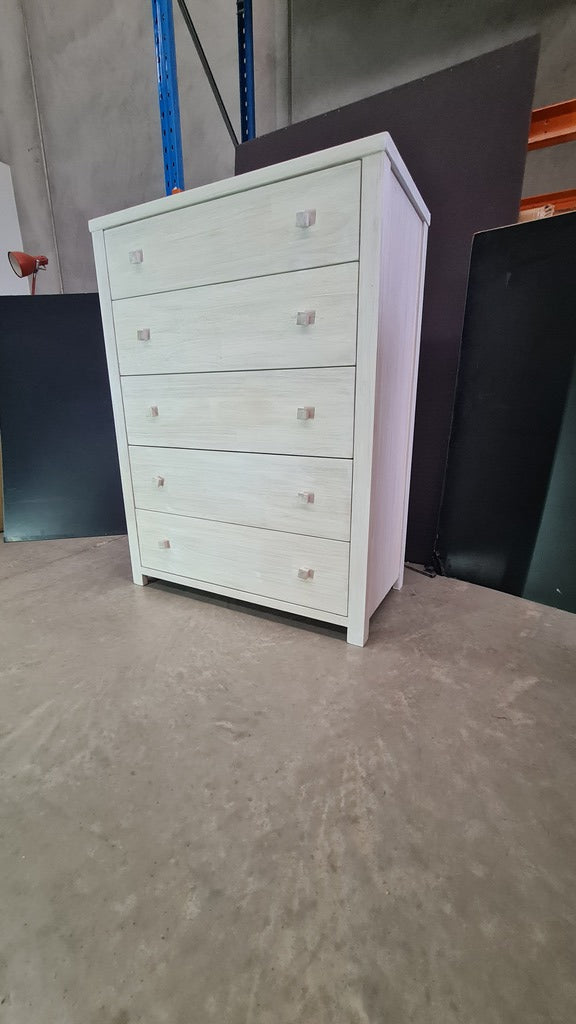 Lavato Whitewash 5-Drawer Tallboy