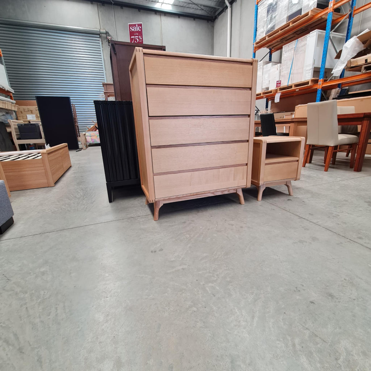 Nordic Tallboy &amp; Bedside Table Set