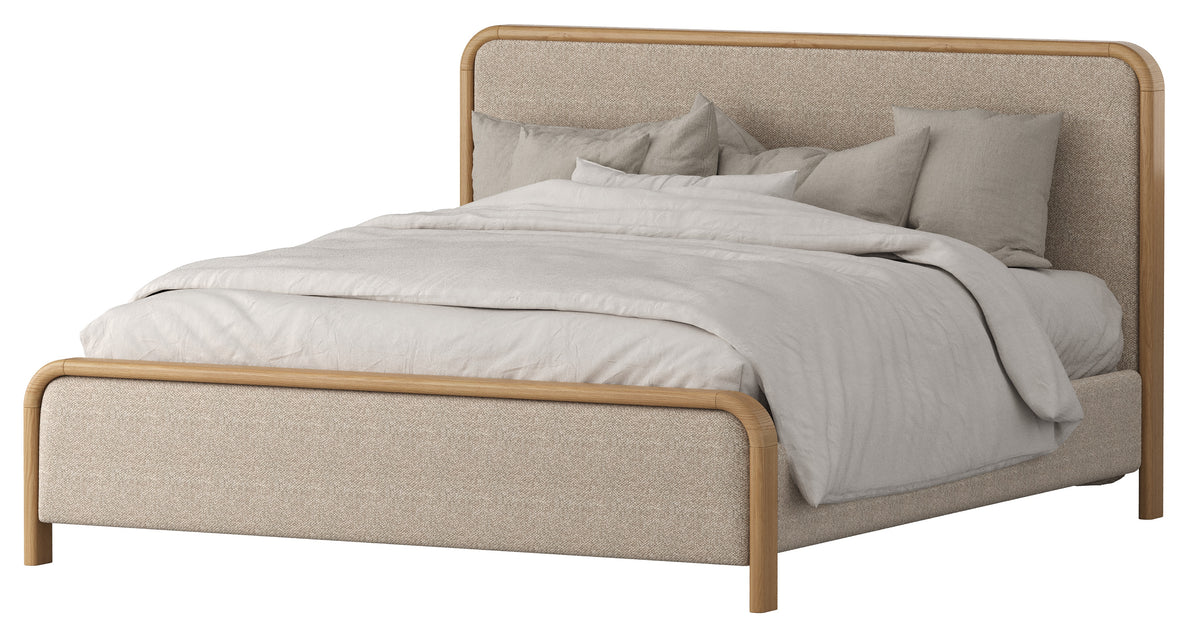 Glenhaven King Bed - American Oak / Latte Fabric