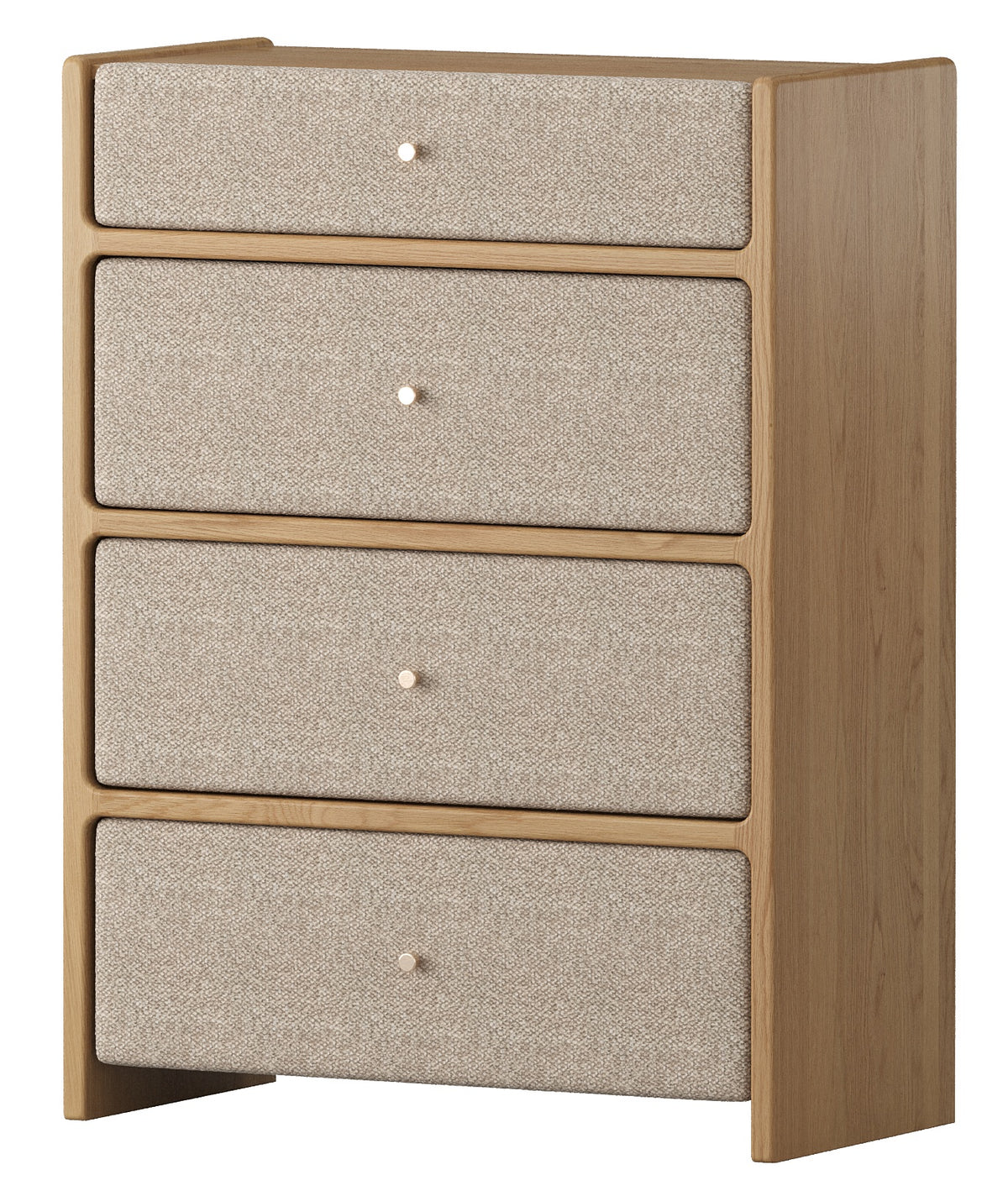 Glenhaven Upholstered Tallboy - American Oak / Fabric - clearance furniture