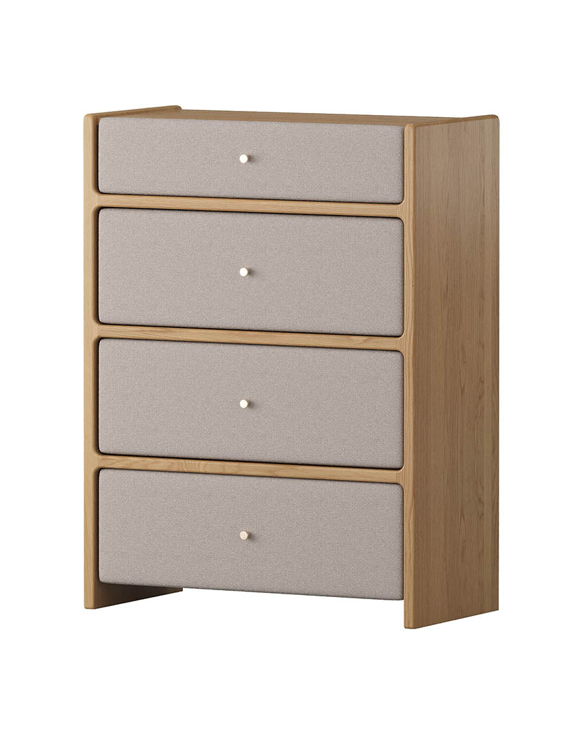 Glenhaven Tallboy - American Oak / Glacier Fabric - clearance furniture