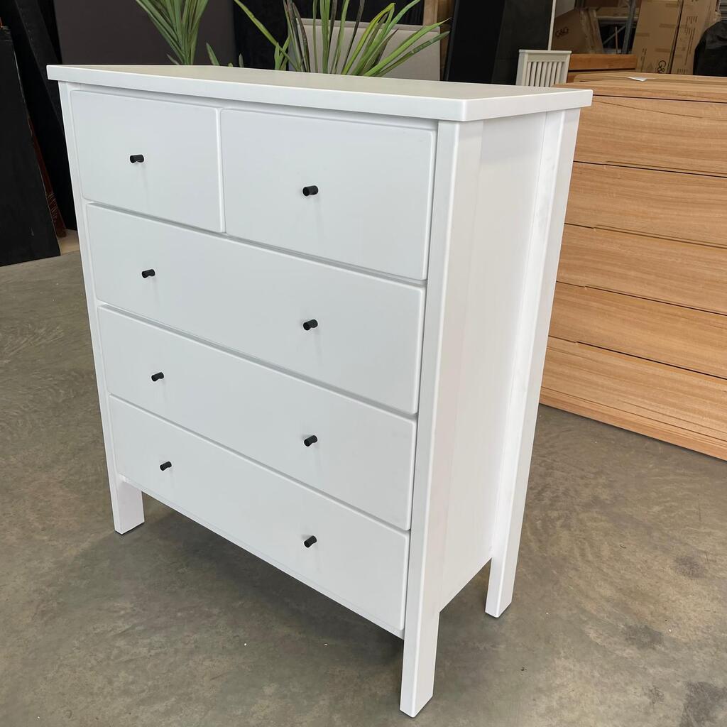 Aspro White 5 Drawer Tallboy