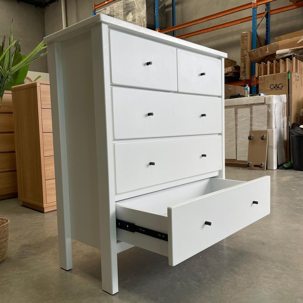 Aspro White 5 Drawer Tallboy