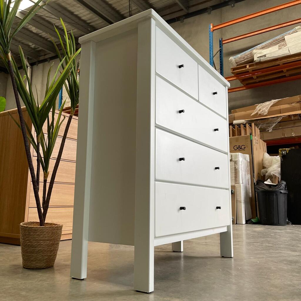 Aspro White 5 Drawer Tallboy