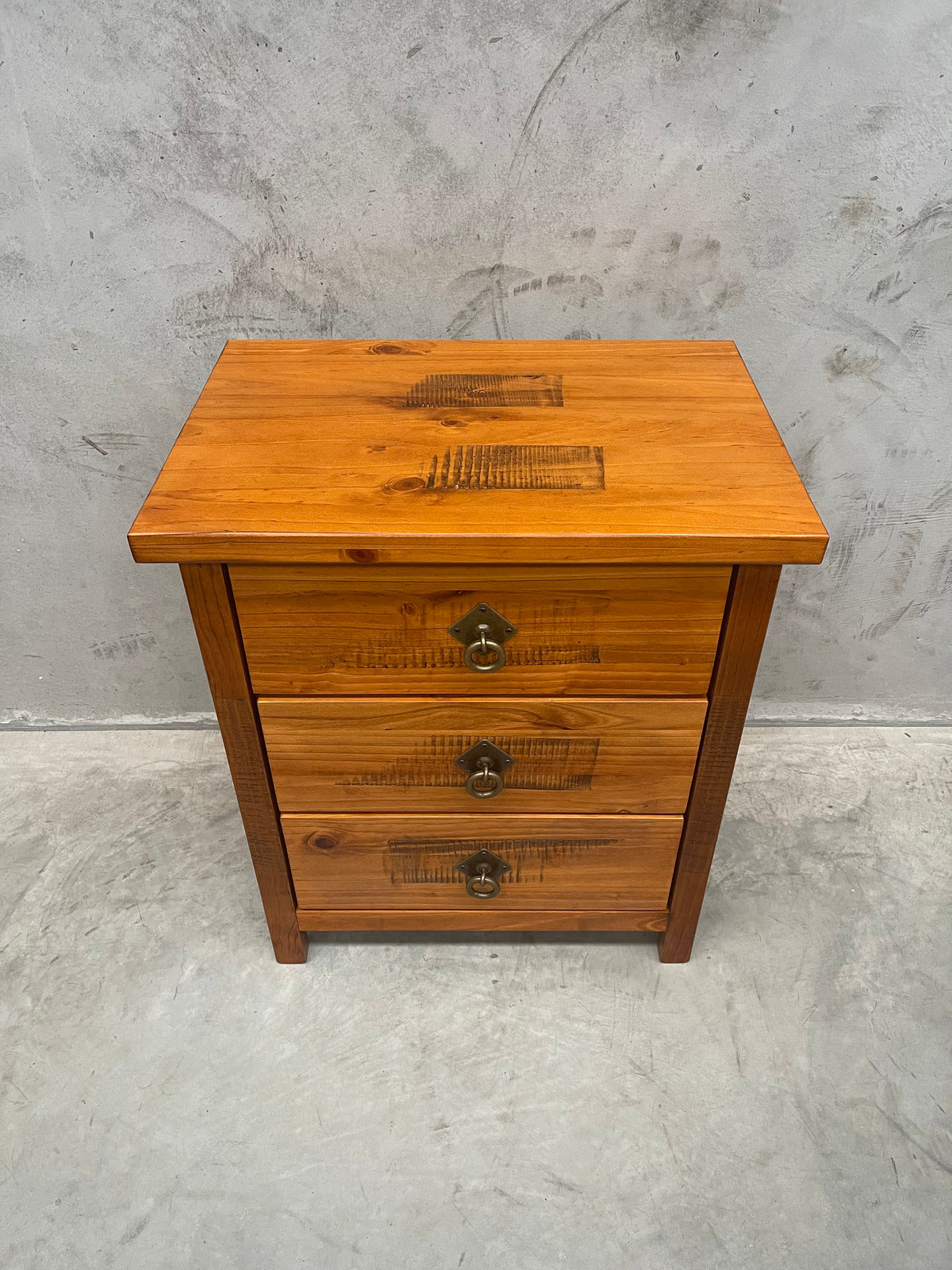 Rustic 3-Drawer Bedside Table