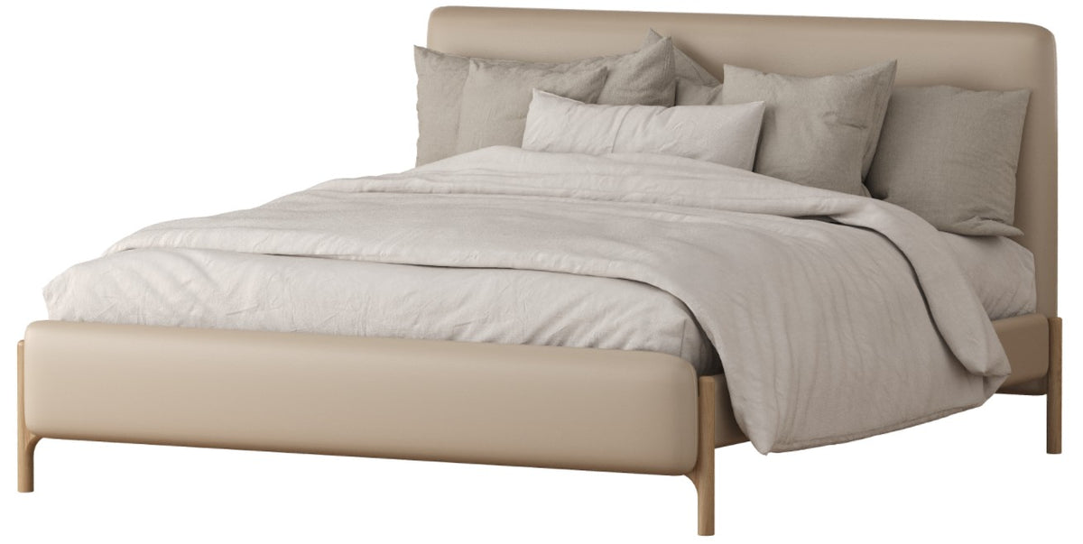 Mallee Ridge Queen Bed - Messmate and Taupe Leather - brand-new clearance furniture