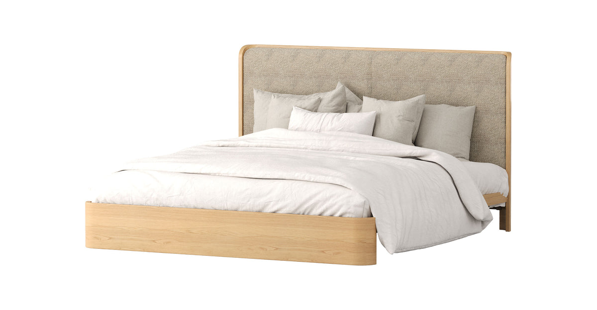 Ebony Grove King Bed - American Oak / Fabric - clearance furniture
